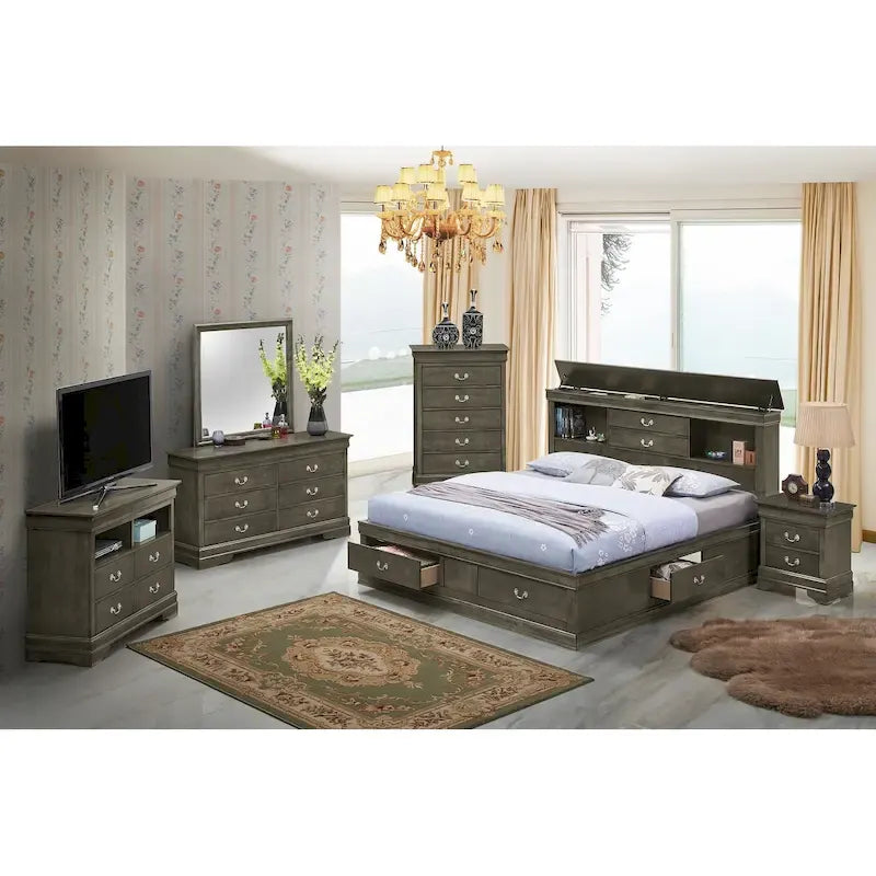 Traditional Queen Storage Platform Bed with Built-In Storage