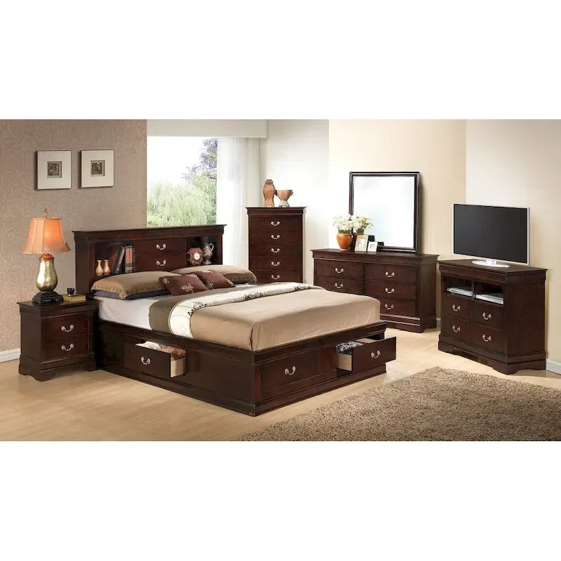 Traditional Queen Storage Platform Bed with Built-In Storage