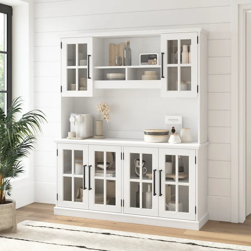 Contemporary Sideboard Buffet Cabinet with Storage Hutch and Glass Doors
