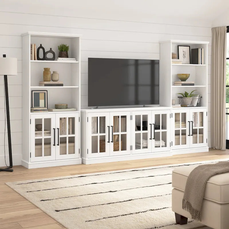 Contemporary Sideboard Buffet Cabinet with Storage Hutch and Glass Doors