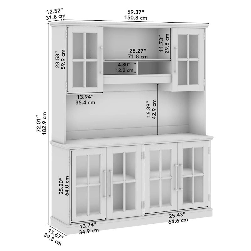 Contemporary Sideboard Buffet Cabinet with Storage Hutch and Glass Doors