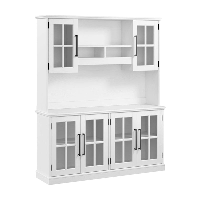 Contemporary Sideboard Buffet Cabinet with Storage Hutch and Glass Doors