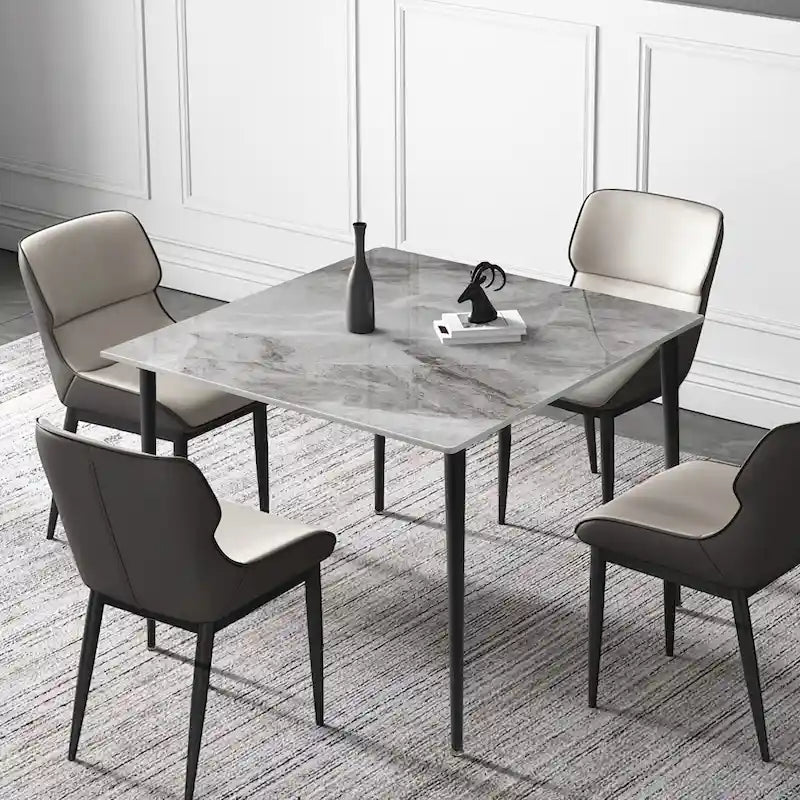 Modern Square Sintered Stone Top Dining Table with Black Metal Legs