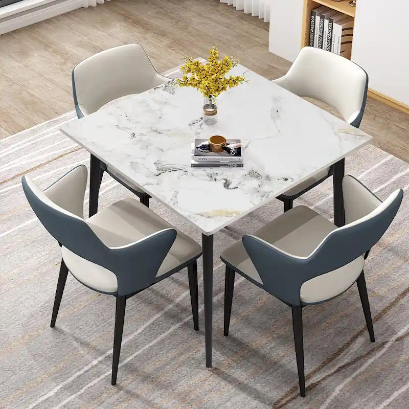 Modern Square Sintered Stone Top Dining Table with Black Metal Legs