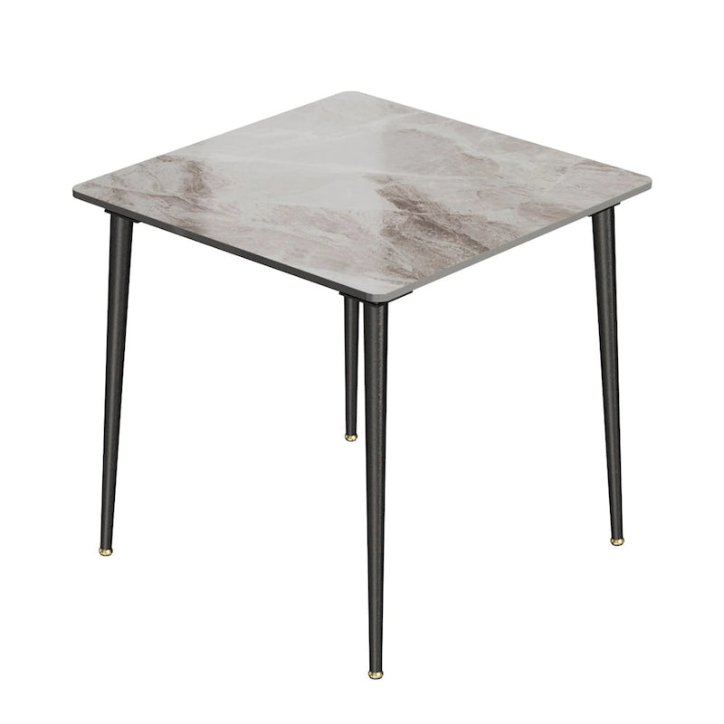 Mesa de comedor moderna cuadrada con tablero de piedra sinterizada y patas de metal negro