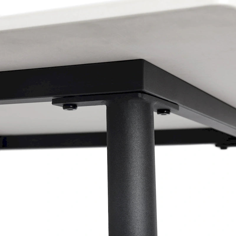 Mesa de comedor moderna cuadrada con tablero de piedra sinterizada y patas de metal negro