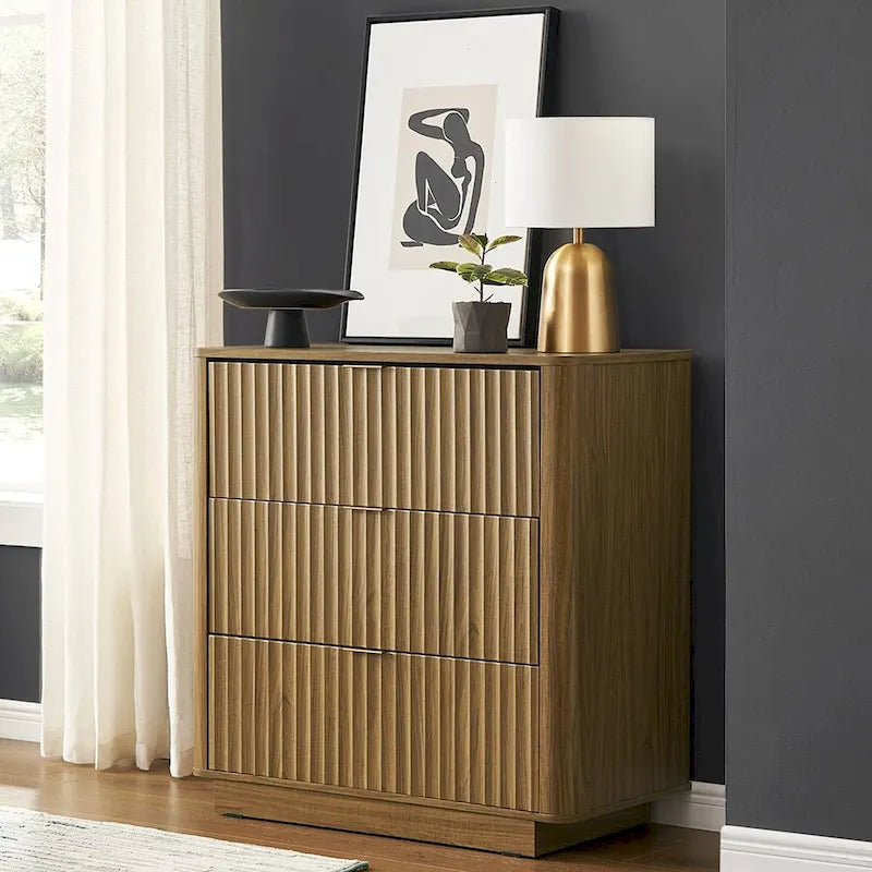 3 Drawer Dresser with Fluted Panel Art Deco Design