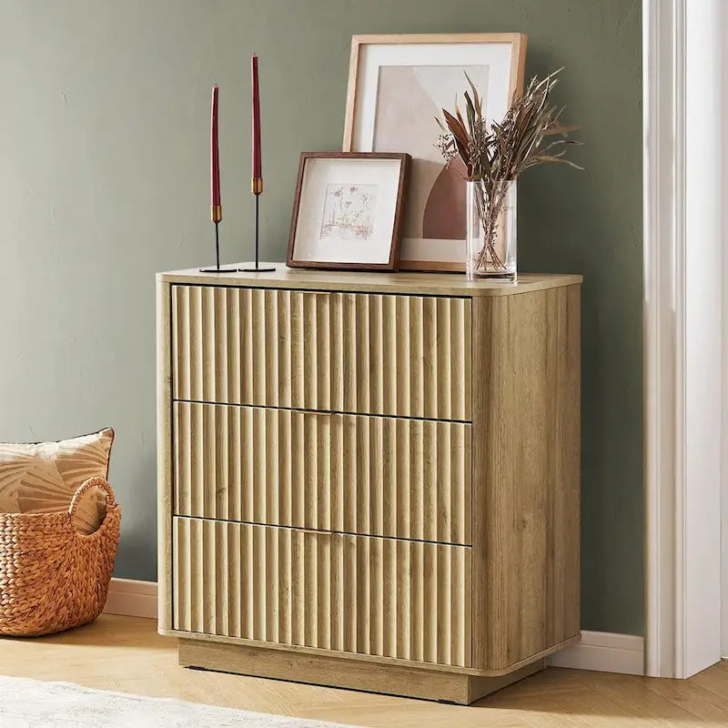 3 Drawer Dresser with Fluted Panel Art Deco Design