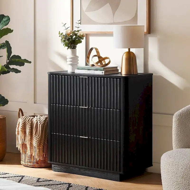 3 Drawer Dresser with Fluted Panel Art Deco Design