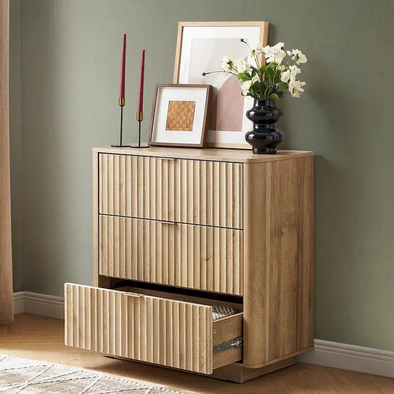 3 Drawer Dresser with Fluted Panel Art Deco Design