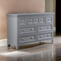 Cile 56 Inch Dresser, 7 Gliding Drawers, Gray Wood, Round Nickel Handles