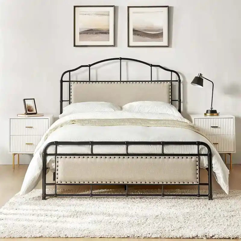 Industrial 62 High Headboard Platform Metal Bed Frame Queen Full Size
