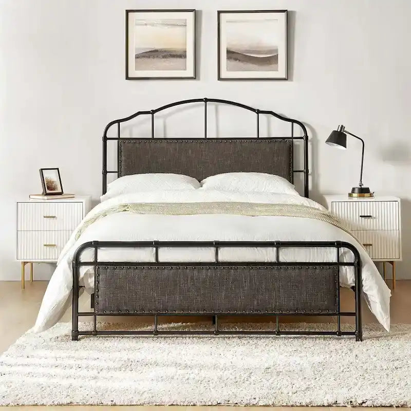Industrial 62 High Headboard Platform Metal Bed Frame Queen Full Size