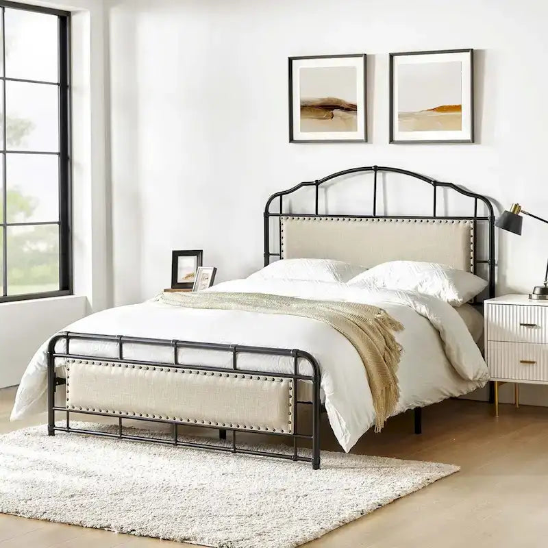Industrial 62 High Headboard Platform Metal Bed Frame Queen Full Size