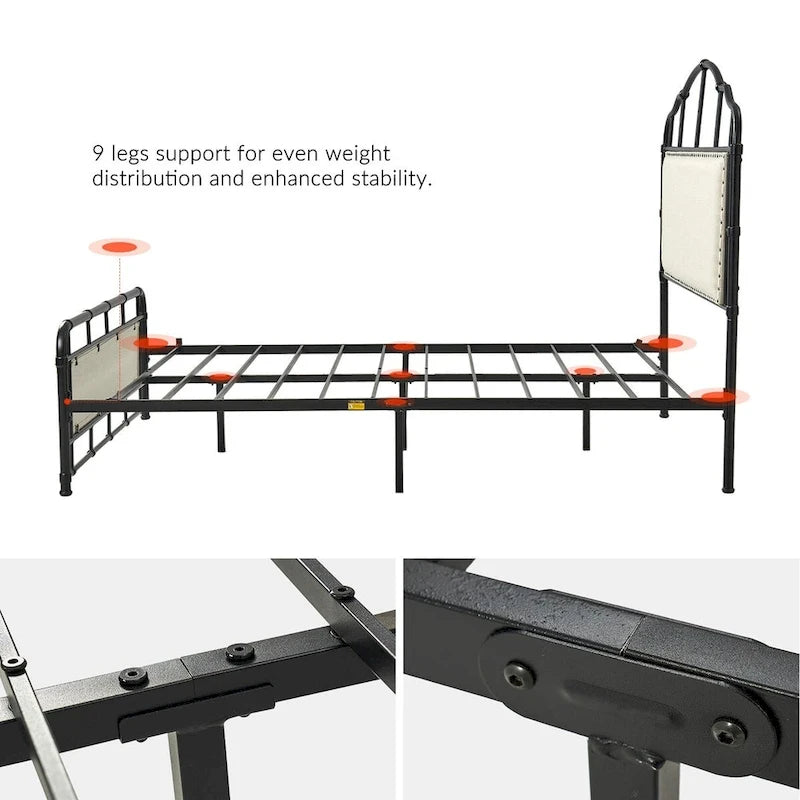 Industrial 62 High Headboard Platform Metal Bed Frame Queen Full Size