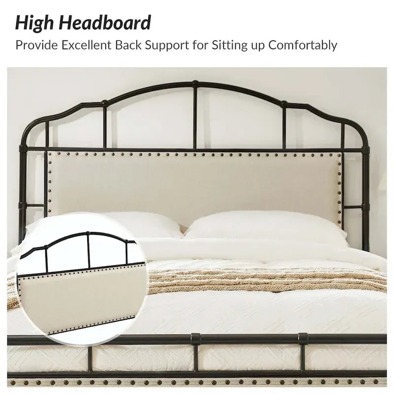 Industrial 62 High Headboard Platform Metal Bed Frame Queen Full Size