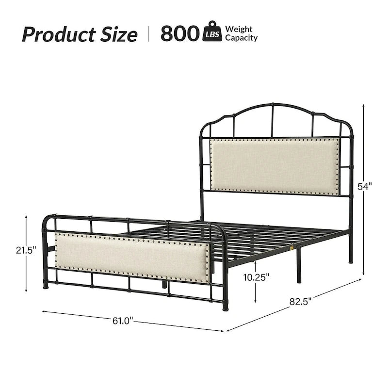 Industrial 62 High Headboard Platform Metal Bed Frame Queen Full Size