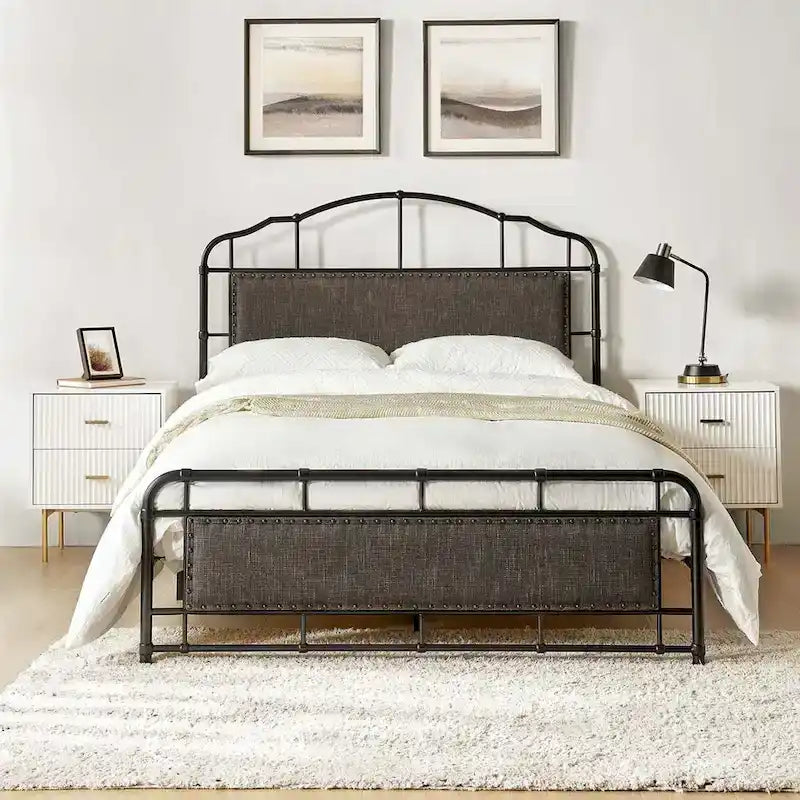 Industrial 62 High Headboard Platform Metal Bed Frame Queen Full Size