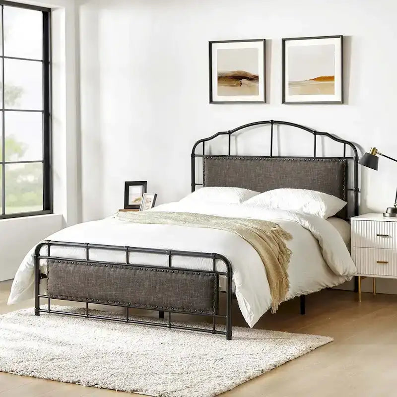 Industrial 62 High Headboard Platform Metal Bed Frame Queen Full Size