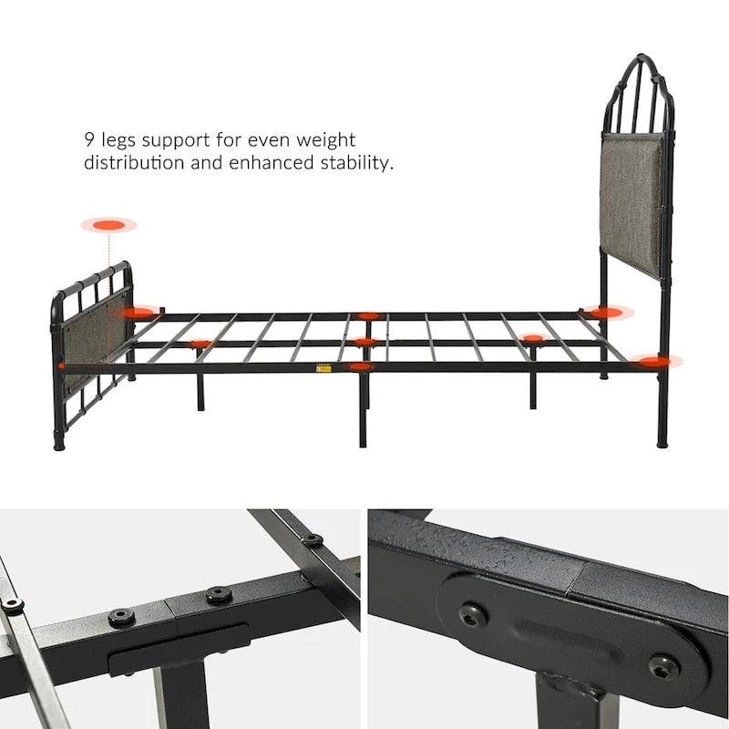 Industrial 62 High Headboard Platform Metal Bed Frame Queen Full Size