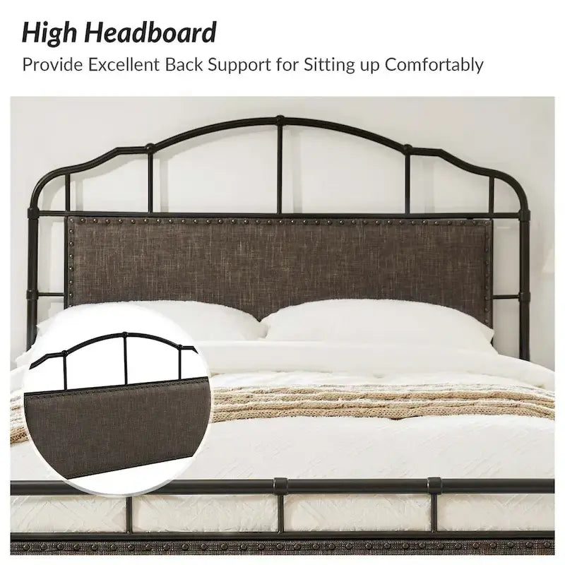 Industrial 62 High Headboard Platform Metal Bed Frame Queen Full Size