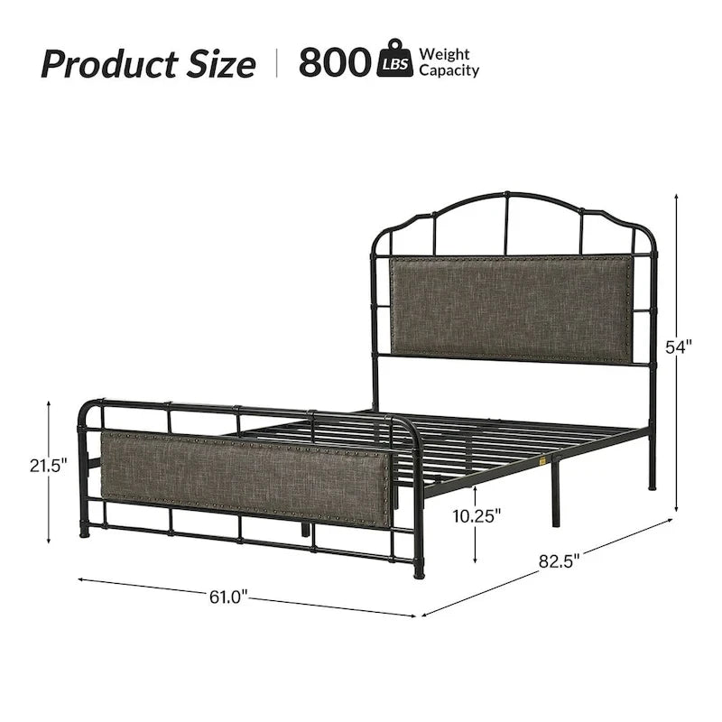 Industrial 62 High Headboard Platform Metal Bed Frame Queen Full Size