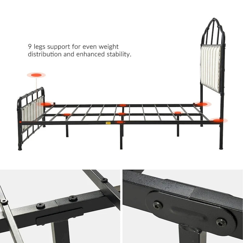 Industrial 62 High Headboard Platform Metal Bed Frame Queen Full Size