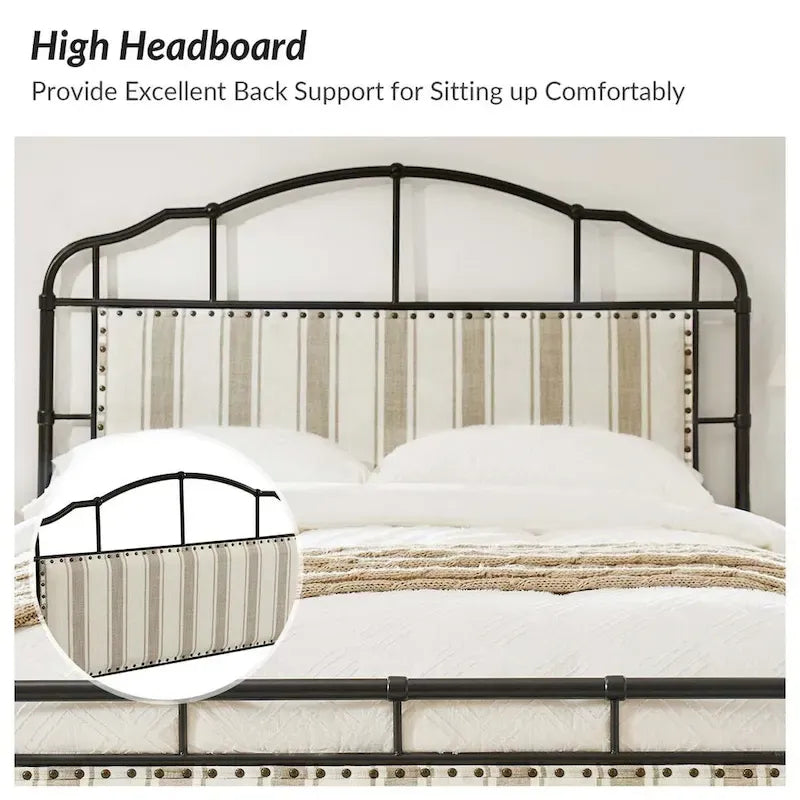 Industrial 62 High Headboard Platform Metal Bed Frame Queen Full Size