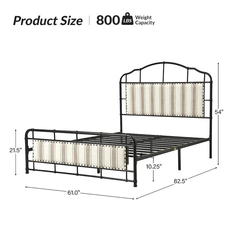 Industrial 62 High Headboard Platform Metal Bed Frame Queen Full Size