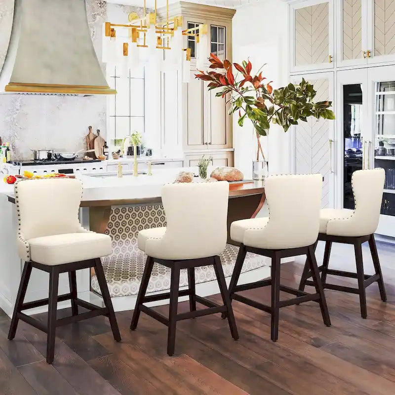 26 in. Faux Leather Upholstered Swivel Bar Stools Counter Height Set of 4