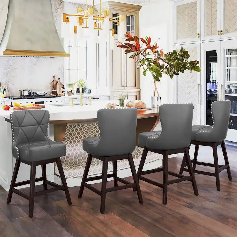26 in. Faux Leather Upholstered Swivel Bar Stools Counter Height Set of 4