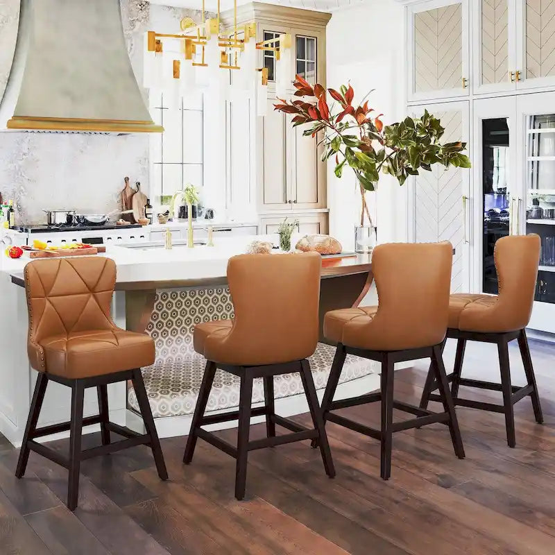 26 in. Faux Leather Upholstered Swivel Bar Stools Counter Height Set of 4