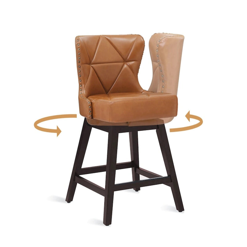 26 in. Faux Leather Upholstered Swivel Bar Stools Counter Height Set of 4