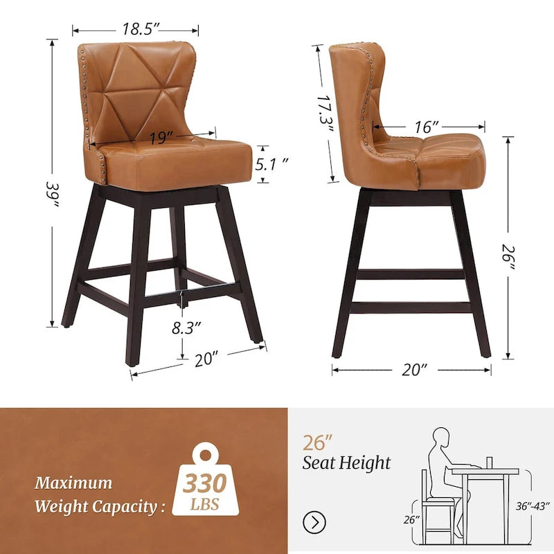 26 in. Faux Leather Upholstered Swivel Bar Stools Counter Height Set of 4