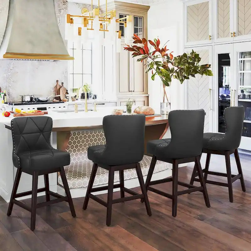 26 in. Faux Leather Upholstered Swivel Bar Stools Counter Height Set of 4