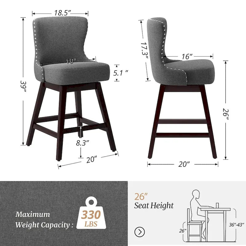 26 in. Faux Leather Upholstered Swivel Bar Stools Counter Height Set of 4