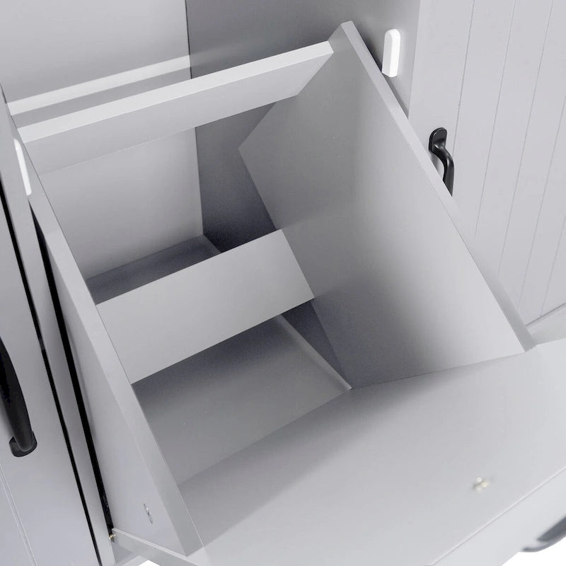 Isola da cucina con mobile contenitore per bidone della spazzatura e carrello da cucina con piano ribaltabile