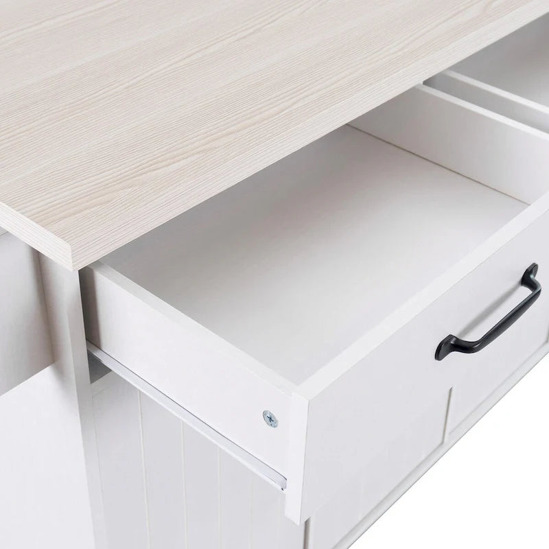 Isola da cucina con mobile contenitore per bidone della spazzatura e carrello da cucina con piano ribaltabile