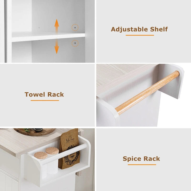 Isola da cucina con mobile contenitore per bidone della spazzatura e carrello da cucina con piano ribaltabile