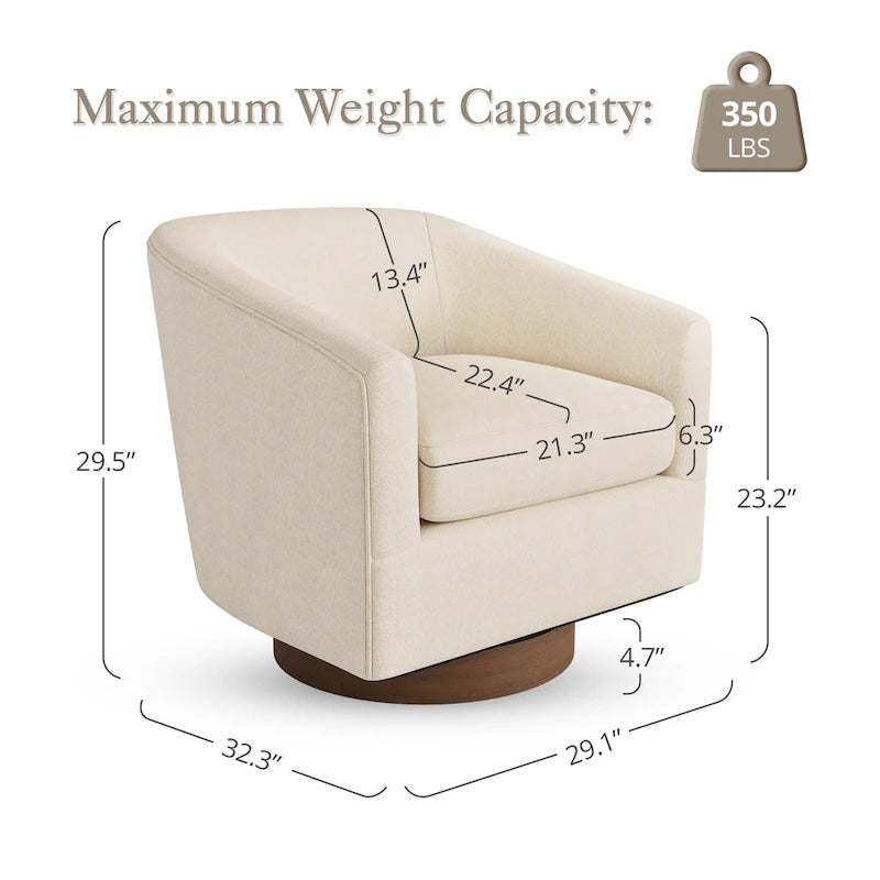 Fauteuil moderne de salon en bois rembourré, pivotant, style tonneau