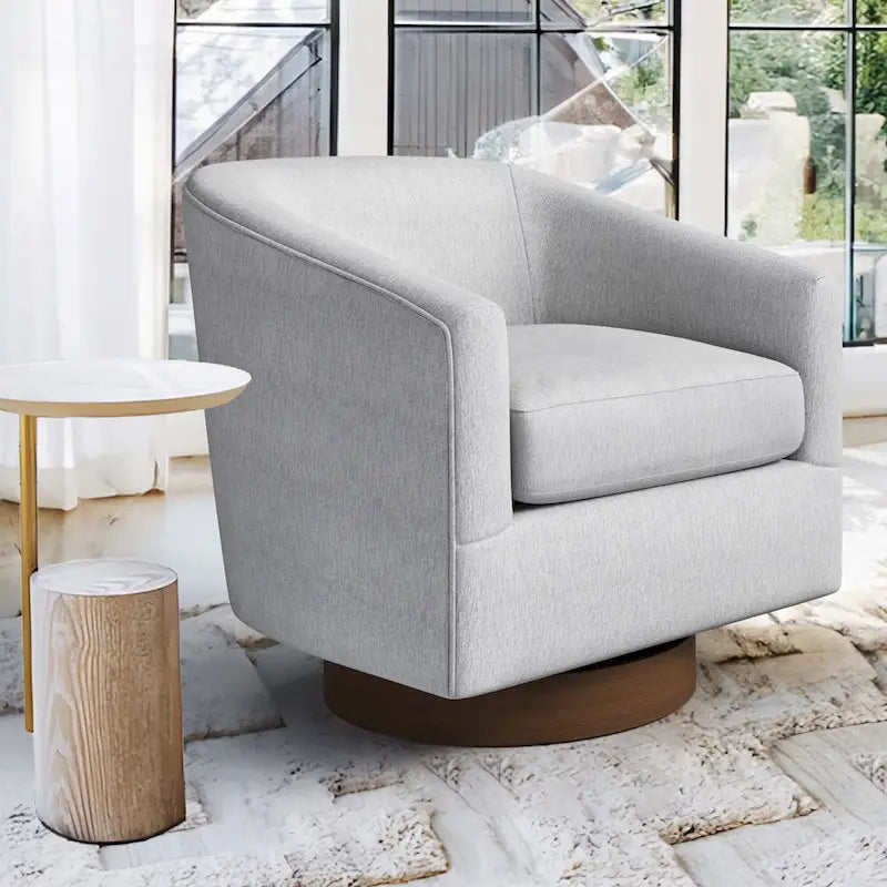Fauteuil moderne de salon en bois rembourré, pivotant, style tonneau