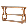 Wood Scroll Sofa Table Three-Tier Solid Wood Console with Storage