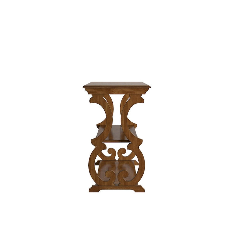 Wood Scroll Sofa Table Three-Tier Solid Wood Console with Storage