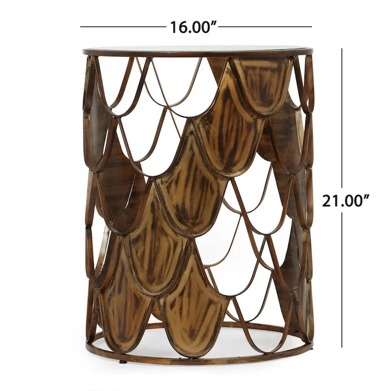 Boho Glam Fish Scale Tempered Glass Top Iron Frame Side Table
