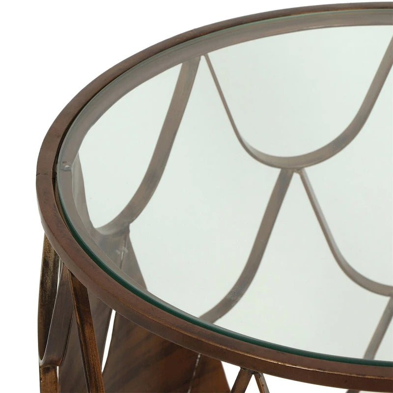 Boho Glam Fish Scale Tempered Glass Top Iron Frame Side Table