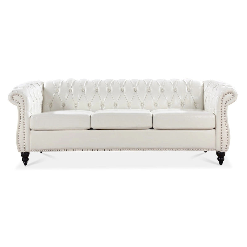 Cream 84.65 Traditional Chesterfield 3 Seater Sofa, PU Leather
