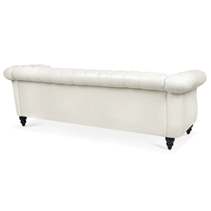 Canapé Chesterfield traditionnel crème 84.65 à 3 places, en similicuir