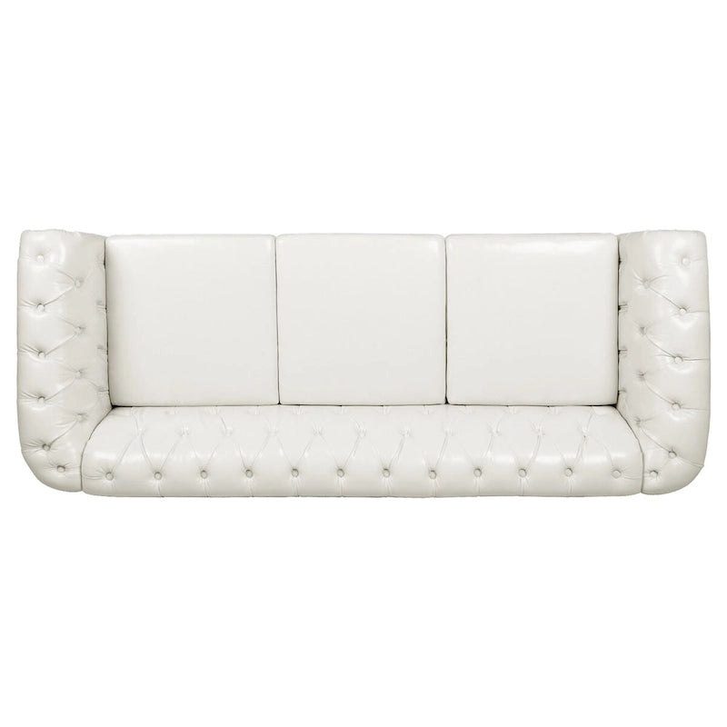 Canapé Chesterfield traditionnel crème 84.65 à 3 places, en similicuir