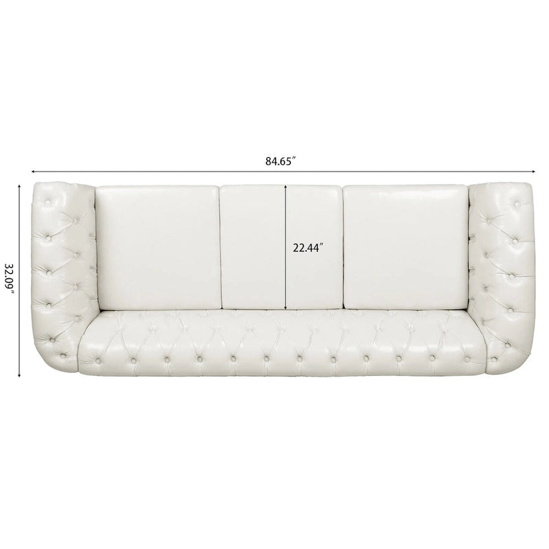 Canapé Chesterfield traditionnel crème 84.65 à 3 places, en similicuir