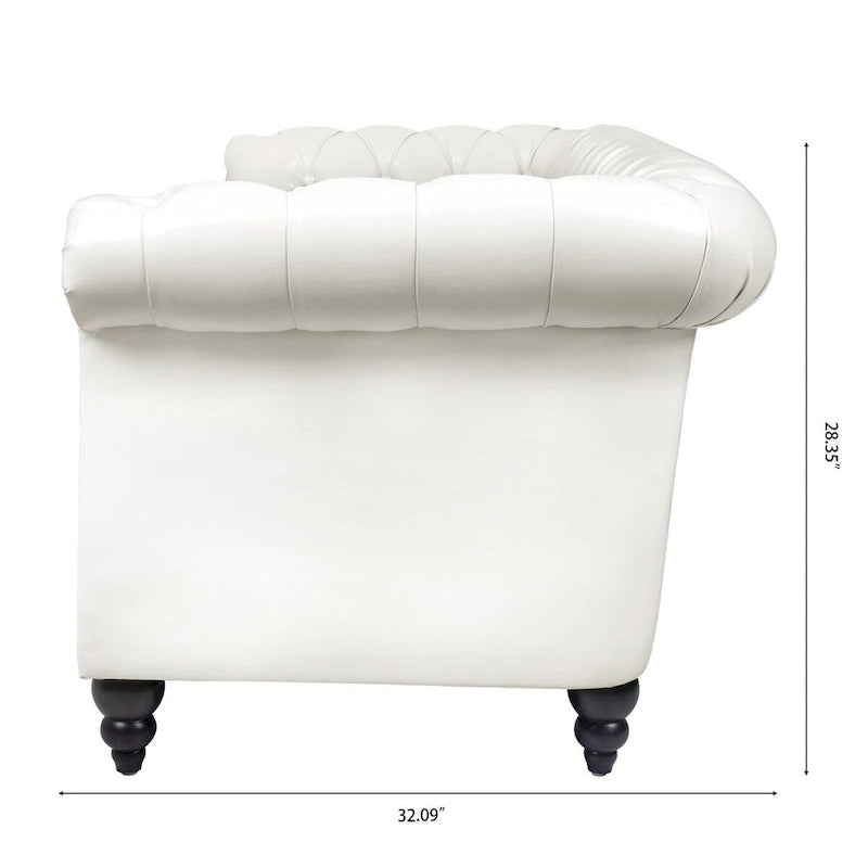 Canapé Chesterfield traditionnel crème 84.65 à 3 places, en similicuir